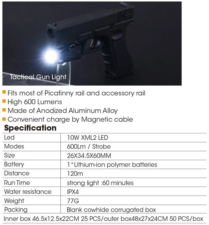 Mini LED USB Rechargeable 600 Lm Gun Flashlight